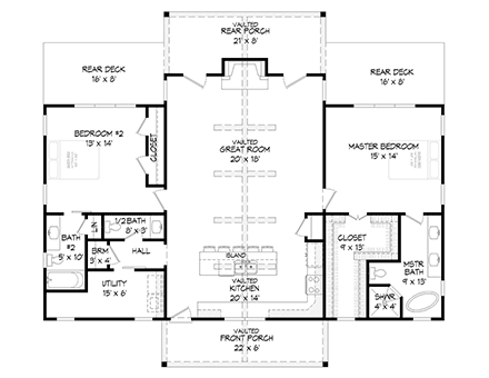 Cottage, Country, Traditional House Plan 80930 with 2 Beds, 3 Baths First Level Plan