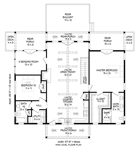 Country, Craftsman, Farmhouse, Prairie, Ranch, Traditional House Plan 80939 with 2 Beds, 2 Baths First Level Plan
