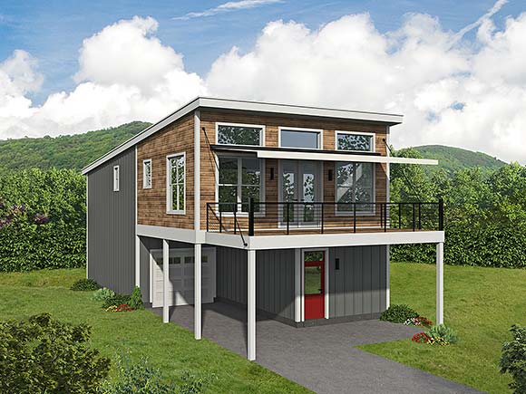 Contemporary, Modern Garage-Living Plan 80943 with 3 Beds, 2 Baths, 1 Car Garage Elevation