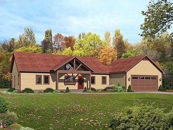 Country, Ranch, Traditional House Plan 80958 with 2 Beds, 2 Baths, 2 Car Garage Elevation