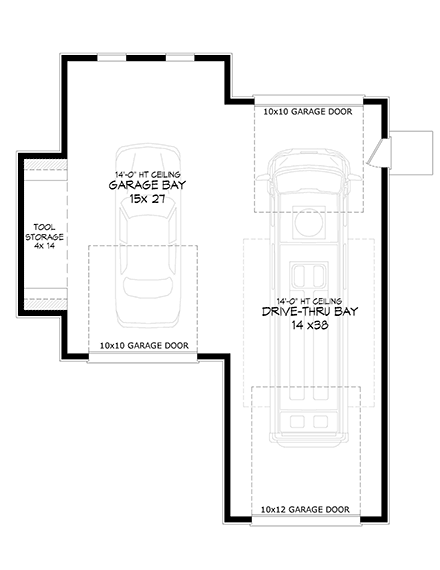 Bungalow, Contemporary, Craftsman, Traditional 2 Car Garage Plan 80961, RV Storage First Level Plan