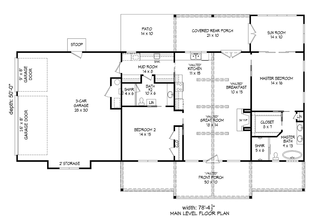Country, Farmhouse, Ranch, Traditional House Plan 80963 with 2 Beds, 2 Baths, 3 Car Garage Level One
