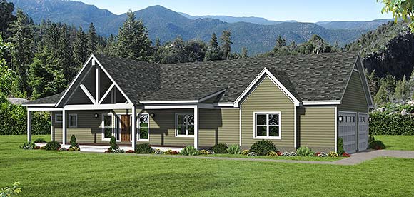 Country, Farmhouse, Ranch, Traditional House Plan 80963 with 2 Beds, 2 Baths, 3 Car Garage Elevation