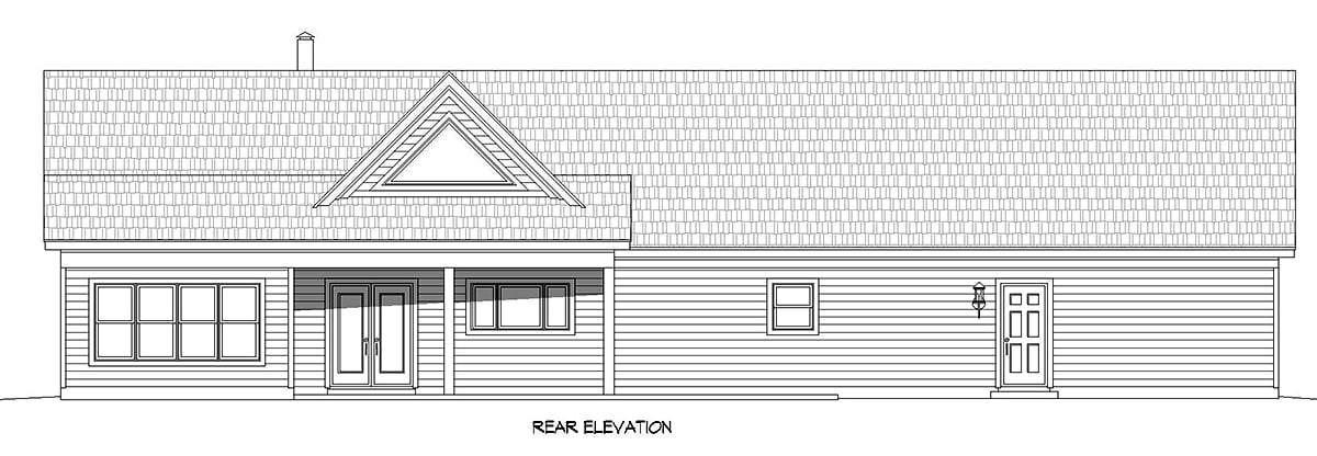 Country, Farmhouse, Ranch, Traditional House Plan 80963 with 2 Beds, 2 Baths, 3 Car Garage Rear Elevation