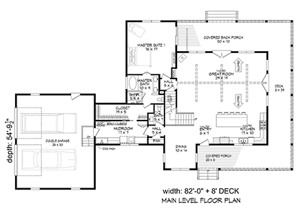 House Plan 80965 - Traditional Style with 2365 Sq Ft, 3 Bed, 2 Ba