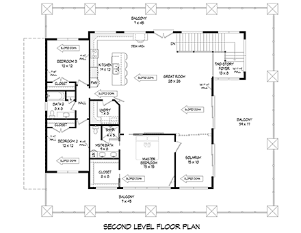 Contemporary, Modern Garage-Living Plan 80971 with 5 Beds, 4 Baths, 2 Car Garage Second Level Plan