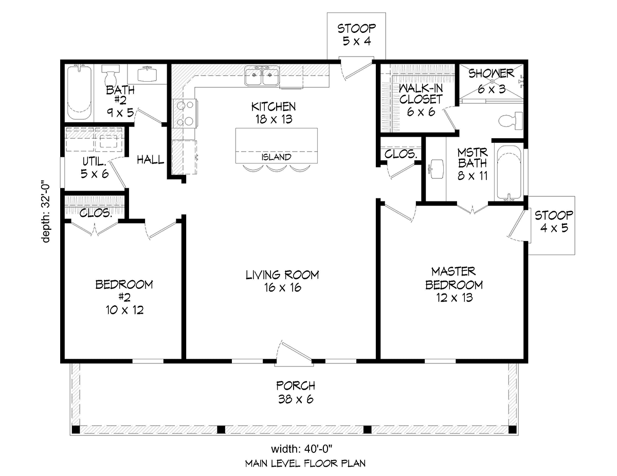 House Plan 80974 Farmhouse Style With 1040 Sq Ft 2 Bed 2 Bath