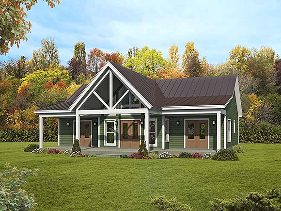 Bungalow, Cabin, Country, Craftsman, Ranch, Traditional House Plan 80977 with 2 Beds, 2 Baths Elevation
