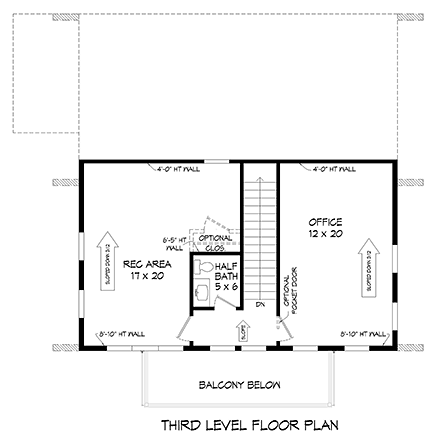 Coastal, Contemporary, Modern Garage-Living Plan 80979 with 3 Beds, 4 Baths, 2 Car Garage Third Level Plan