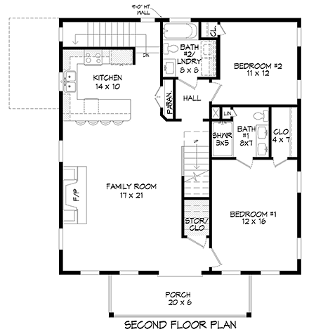 Coastal, Contemporary, Modern House Plan 80980 with 3 Beds, 4 Baths, 2 Car Garage Second Level Plan
