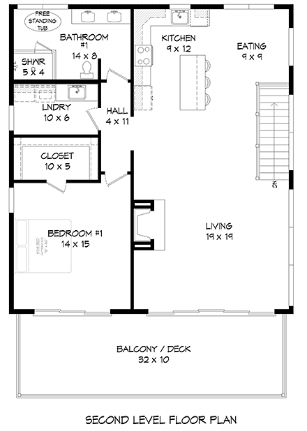 Coastal, Contemporary, Modern House Plan 80983 with 1 Beds, 2 Baths, 3 Car Garage Second Level Plan
