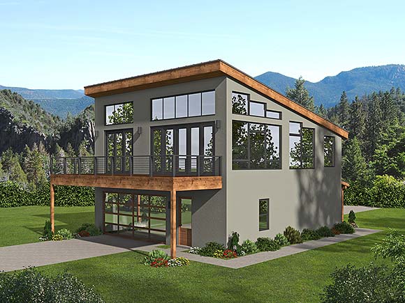 Coastal, Contemporary, Modern House Plan 80983 with 1 Beds, 2 Baths, 3 Car Garage Elevation