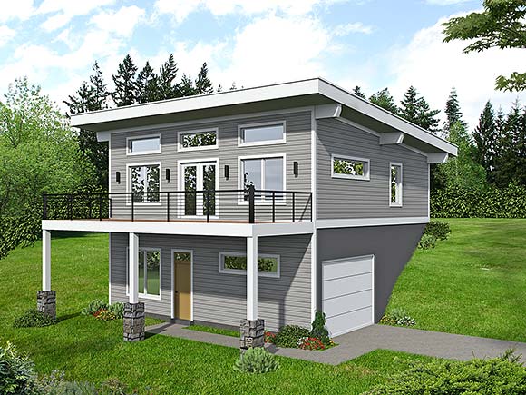 Coastal, Contemporary, Modern House Plan 80984 with 3 Beds, 2 Baths, 1 Car Garage Elevation