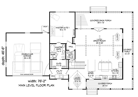 Country, Farmhouse, Traditional House Plan 80987 with 3 Beds, 3 Baths, 2 Car Garage First Level Plan
