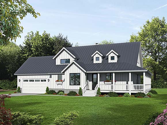 Country, Farmhouse, Traditional House Plan 80987 with 3 Beds, 3 Baths, 2 Car Garage Elevation