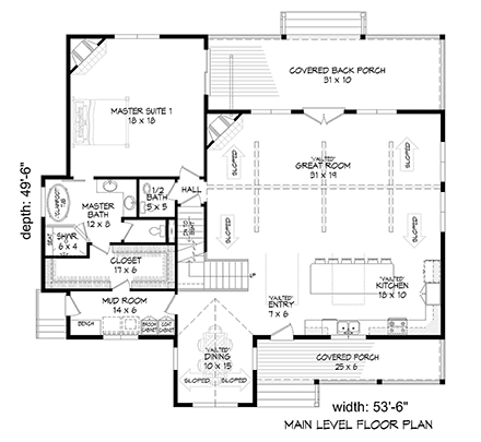 Country, Farmhouse, Ranch, Traditional House Plan 80990 with 3 Beds, 3 Baths First Level Plan