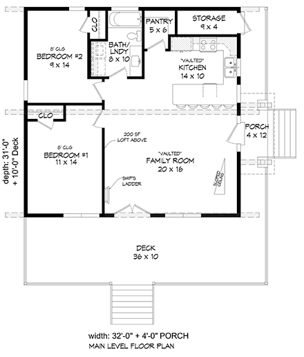 Coastal, Contemporary, Modern House Plan 80993 with 2 Beds, 1 Baths First Level Plan