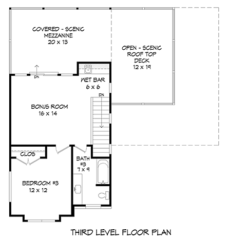 Coastal, Contemporary, Modern House Plan 80994 with 3 Beds, 4 Baths, 2 Car Garage Third Level Plan