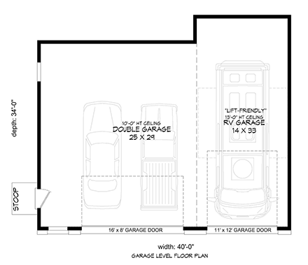 Traditional 3 Car Garage Plan 80998, RV Storage First Level Plan