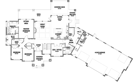 Bungalow House Plan 81104 with 5 Beds, 5 Baths, 4 Car Garage First Level Plan