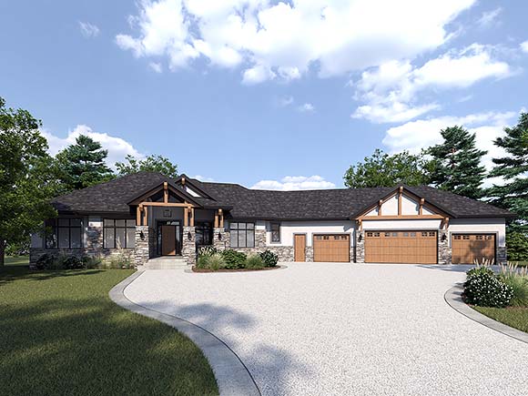 Bungalow House Plan 81104 with 5 Beds, 5 Baths, 4 Car Garage Elevation