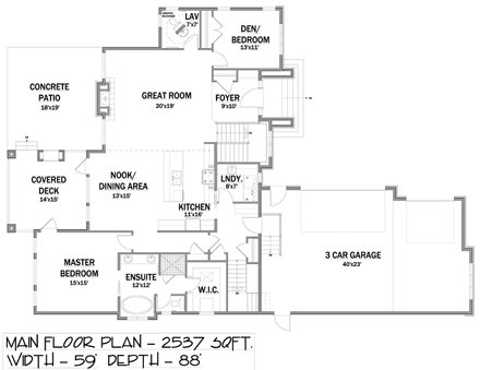 Bungalow House Plan 81111 with 4 Beds, 4 Baths, 3 Car Garage First Level Plan
