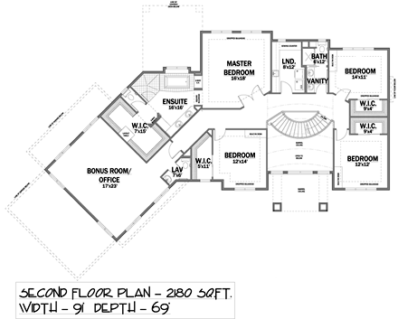 House Plan 81120 with 4 Beds, 4 Baths, 3 Car Garage Second Level Plan