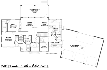 Bungalow House Plan 81129 with 2 Beds, 3 Baths, 3 Car Garage First Level Plan