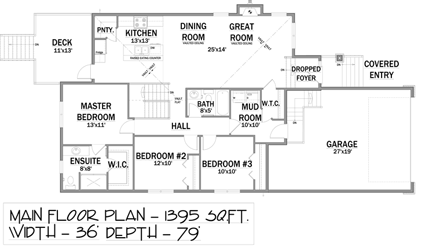 Bungalow House Plan 81131 with 3 Beds, 3 Baths, 2 Car Garage First Level Plan