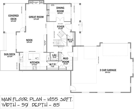 Traditional House Plan 81142 with 4 Beds, 4 Baths, 3 Car Garage First Level Plan