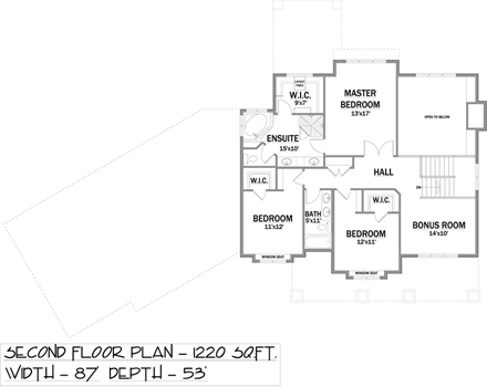 Traditional House Plan 81170 with 3 Beds, 3 Baths, 3 Car Garage Second Level Plan