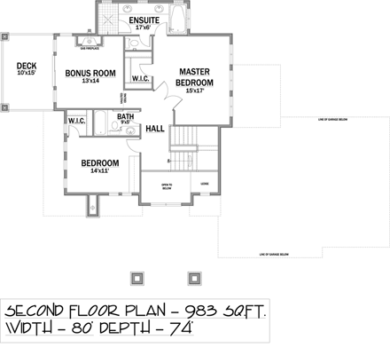 Traditional House Plan 81178 with 2 Beds, 4 Baths, 3 Car Garage Second Level Plan