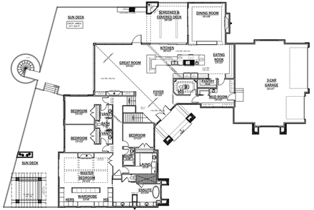 Contemporary House Plan 81183 with 4 Beds, 4 Baths, 4 Car Garage First Level Plan