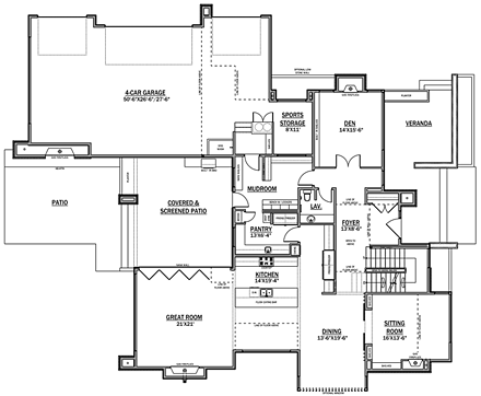Contemporary, Modern House Plan 81189 with 3 Beds, 4 Baths, 4 Car Garage First Level Plan
