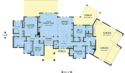 Craftsman, Ranch House Plan 81200 with 3 Beds, 3 Baths, 3 Car Garage First Level Plan