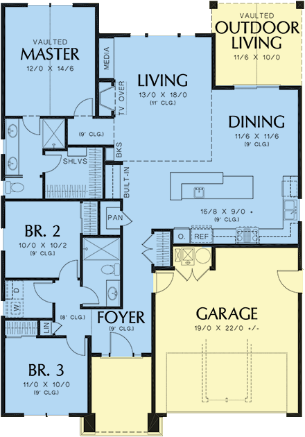 Bungalow, Cottage, Craftsman House Plan 81201 with 3 Beds, 2 Baths, 2 Car Garage First Level Plan