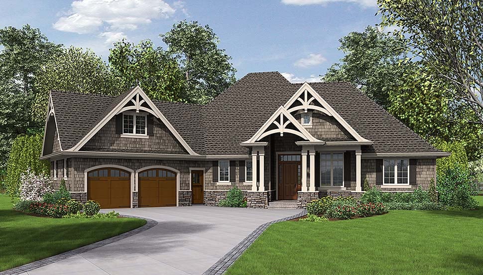 Country, Craftsman House Plan 81204 with 3 Beds, 3 Baths, 2 Car Garage Elevation