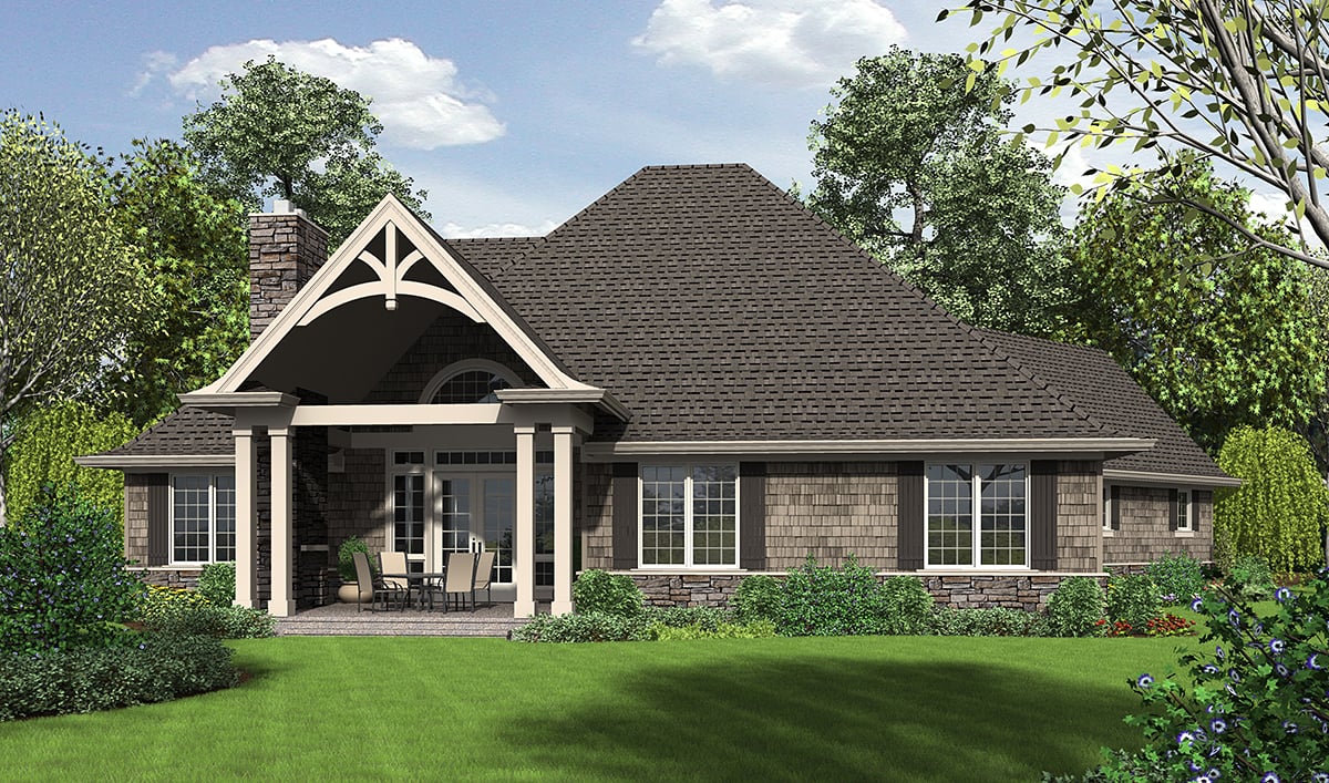 Country, Craftsman House Plan 81204 with 3 Beds, 3 Baths, 2 Car Garage Rear Elevation