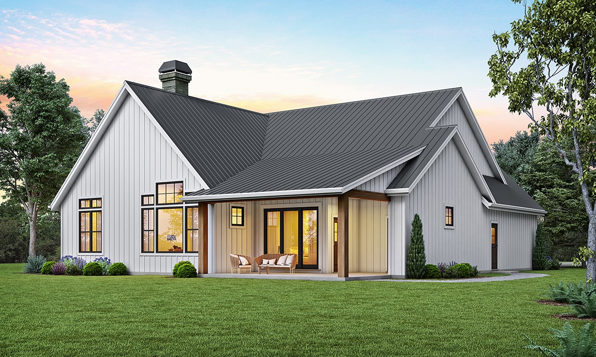 Country, Craftsman, Farmhouse House Plan 81205 with 3 Beds, 2 Baths, 2 Car Garage Rear Elevation