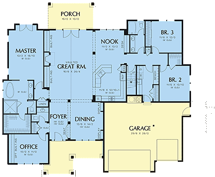 Bungalow, Craftsman House Plan 81209 with 3 Beds, 3 Baths, 3 Car Garage First Level Plan
