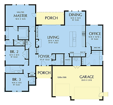 Craftsman House Plan 81215 with 3 Beds, 3 Baths, 3 Car Garage First Level Plan