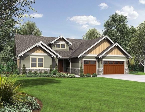 Craftsman House Plan 81215 with 3 Beds, 3 Baths, 3 Car Garage Elevation