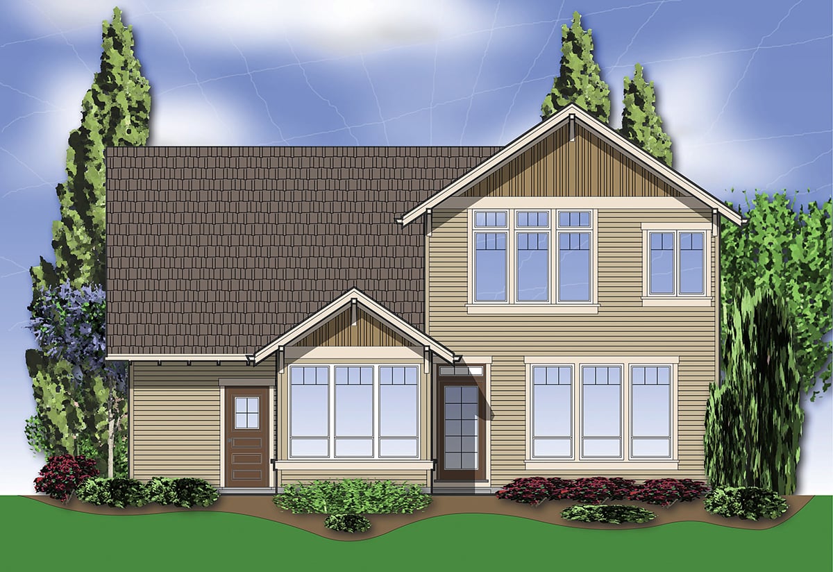Craftsman, Traditional House Plan 81216 with 3 Beds, 3 Baths, 3 Car Garage Rear Elevation