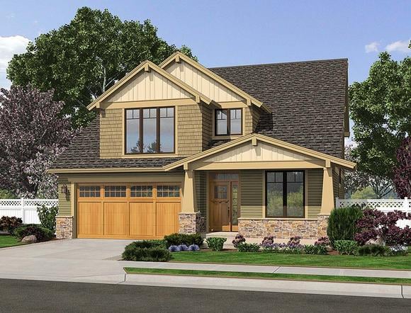 Bungalow, Craftsman, Traditional House Plan 81219 with 4 Beds, 3 Baths, 3 Car Garage Elevation