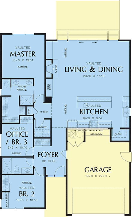 Contemporary, Ranch House Plan 81222 with 3 Beds, 2 Baths, 2 Car Garage First Level Plan