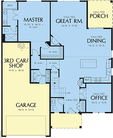 Bungalow, Craftsman House Plan 81225 with 3 Beds, 3 Baths, 3 Car Garage First Level Plan