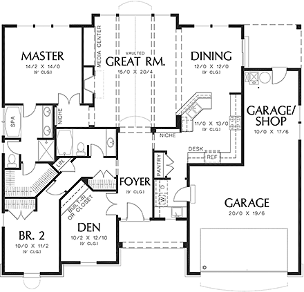 Bungalow, Craftsman House Plan 81227 with 3 Beds, 2 Baths, 3 Car Garage First Level Plan