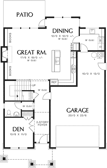 Cottage, Craftsman House Plan 81228 with 4 Beds, 3 Baths, 2 Car Garage First Level Plan