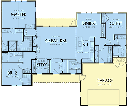 Bungalow, Craftsman House Plan 81229 with 3 Beds, 3 Baths, 2 Car Garage First Level Plan