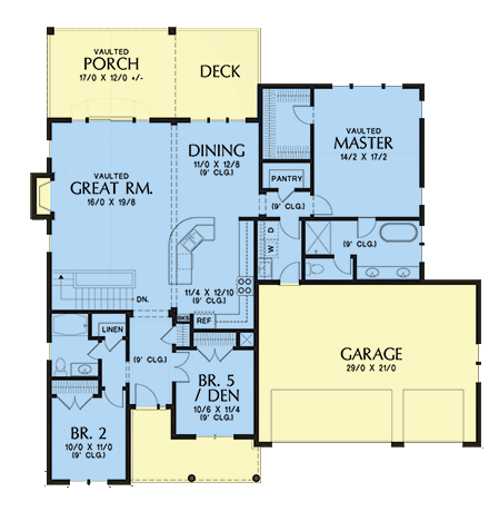Craftsman, Ranch House Plan 81230 with 5 Beds, 3 Baths, 3 Car Garage First Level Plan
